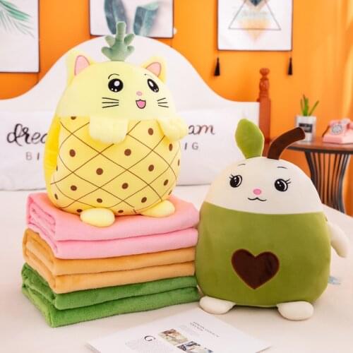 Fruit animal three in one pillow blanket cartoon radish rabbit dog warm hand plush toy doll pillow quilt