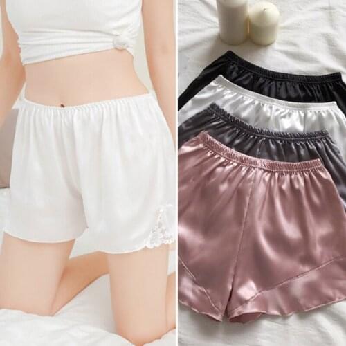 Women Female Safety Shorts Satin Lace Sexy Simple Ruffled Shorts Skirt Under Shorts Pants Elastic Waist Sleep Shorts Home Wear