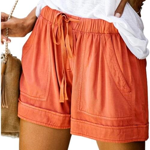 Women Shorts Drawstring Pockets Summer Loose High waist solid color shorts Elastic Waist Shorts for Beach Summer 2021