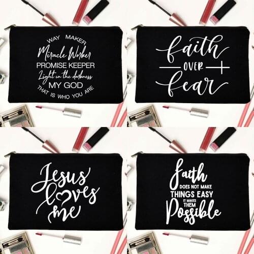 Faith Christ Printing Makeup Bag My God Christian Cosmetic Cases Women Fashion Lipstick Pouch Eco Casual Purse Reusable Zipper