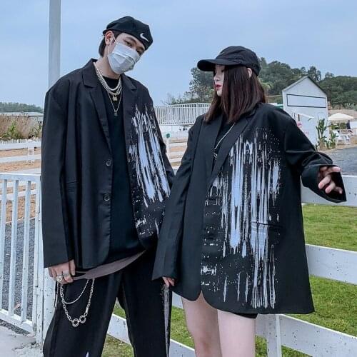 Dark Mourning Graffiti Loose Coat Men and Women Ins Fashion Brand Ruan Shuai Casual Couple Suit All-match Decadent Style