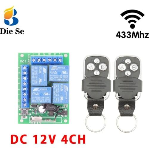 Diese 433Mhz Universal RF Wireless Remote Control Switch DC 12V 4CH Relay Receiver And Transmitter For Garage/Electric curtain