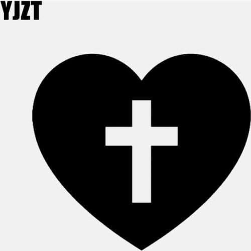 YJZT 12.4CM*11.2CM Cross Christian Vinyl Decal Car Sticker With Heart Black/Silver C3-1422