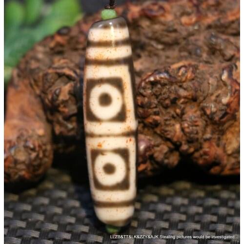 Magic Power Tibetan Old Agate Fold Line 4 Eye Token dZi Bead Amulet Pendant 5A Talisman Treasure