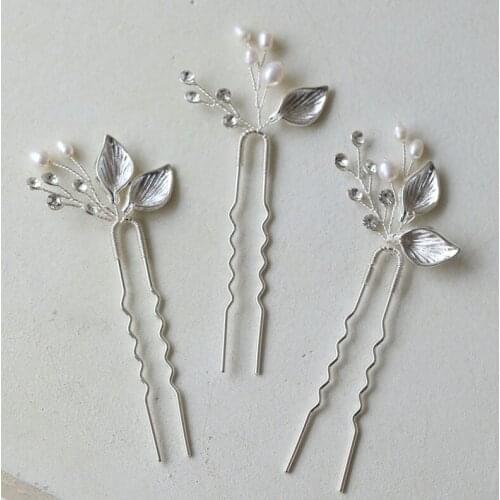 SLBRIDAL Handmade Alloy Flower Freshwater Pearls Bridal Hair Pin Wedding Hair Sticker Women Bridesmaids Jewelry Hair Accessories