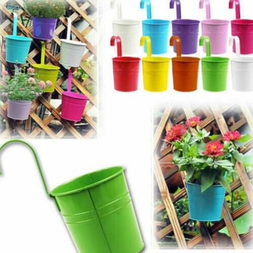 1/10Pcs Removable Hook Wall Fence Bonsai Flower Tub Pots Candy Color Iron Bucket Tin Garden Balcony Hanging Succulent Basket