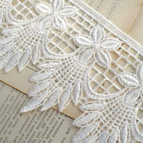 1Meter 11cm White Black Scallop Lace Trims Flower Applique Polyester Cotton Costume Trimmings Home Textiles Sewing Lace Fabric
