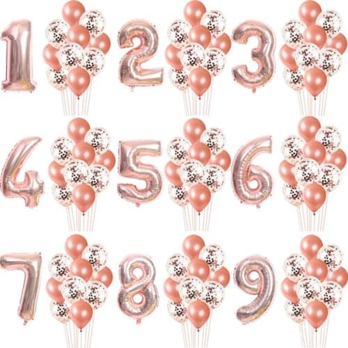 11pc 32inch Number Aluminum Foil Balloons Rose Gold Silver Latex Balloon Child Adult Birthday Wedding Decoration Party Supplies