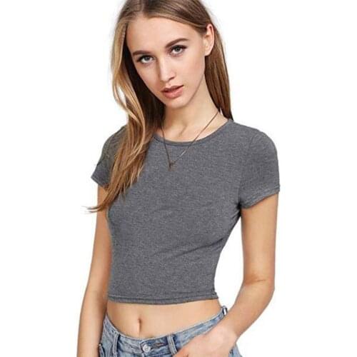 2021 Summer Fashion Tees Crop Top Women T-shirt Solid Color O-Neck Short Sleeve Female T-shirt Tops Sexy Cropped Femme T-Shirts