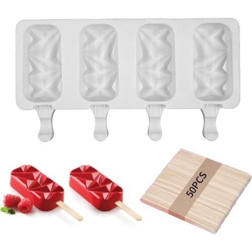 4-Cavity Baking Mini Silicone Ice Cream Molds Popsicle Molds Cake chocolate Cakesicle Mold for DIY Ice Pops Oval