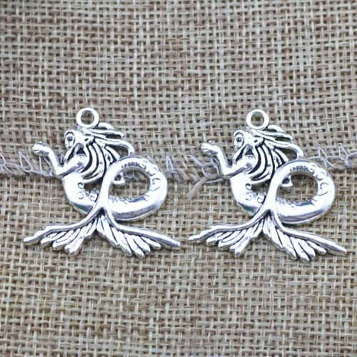 6 Pieces 30x29mm Antique Silver Color Mermaid Charms Keychains Bracelet For DIY Jewelry Making