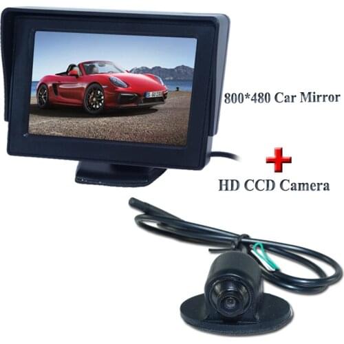Car rearview and front view camera glass lens material black shell +4.3"car display monitor for universal car