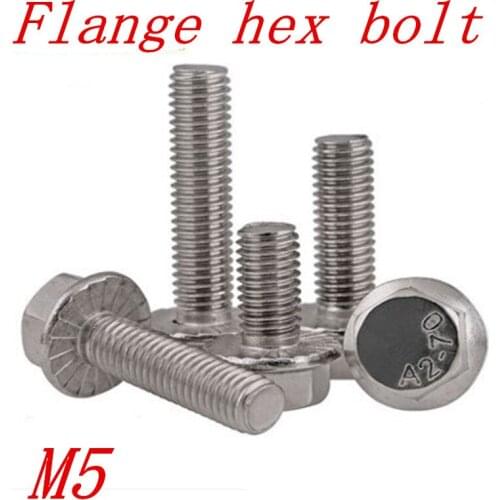 20pcs/lot M5*8/10/12/16/20/25 Stainless steel hex flange bolt serrated flanged bolt