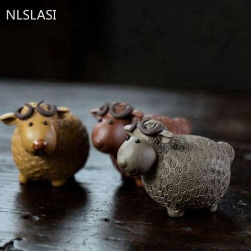 Boutique Purple Clay Tea pet Ornaments Creativity Handmade Lucky animal tea Figurine Tea decoration Accessories Crafts