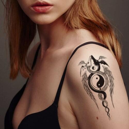 Black White Flying Dragon Tai Chi Waterproof Temporary Tattoo Sticker Totem Tatto Body Art Arm Hand Neck Women Men Fake Tatoo