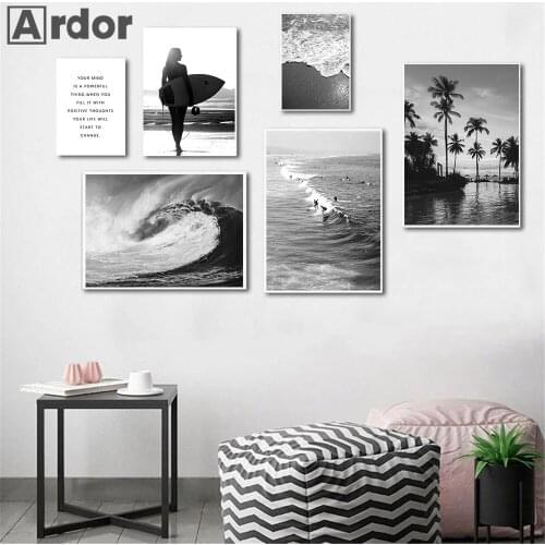 Black White Ocean Canvas Poster Sea Wave Nature Landscape Wall Art Print Painting Surf Nordic Wall Pictures Living Room Decor