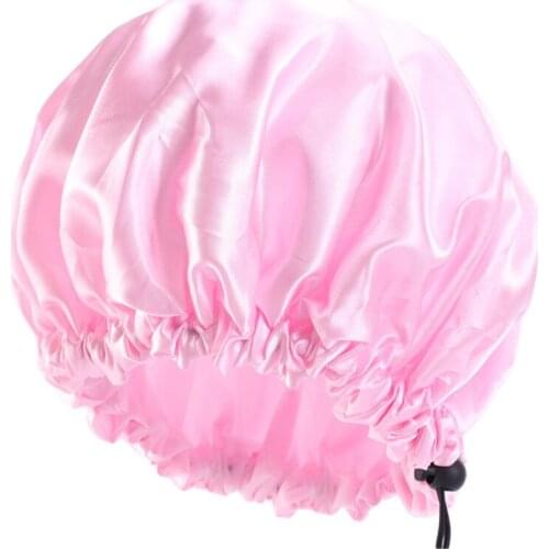 Kids Satin Bonnet Double Layered Night Sleep Cap Elastic Waterproof Bath Hat Q1FE