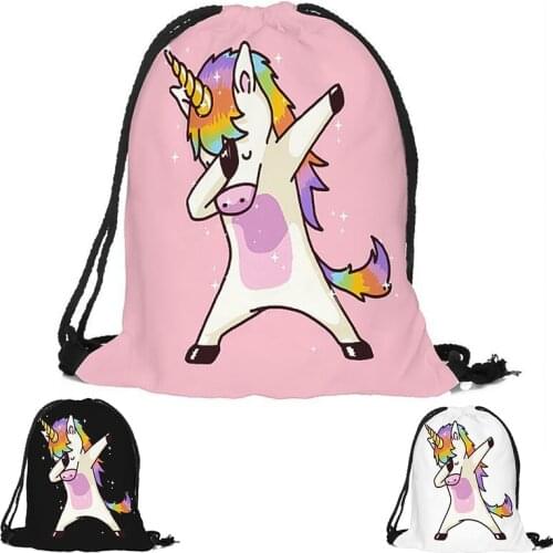 Hot Sale Funny Unicorn Bags High-quality 3D Digital Printing Drawstring Bag Child Unicorn Drawstring Pocket Backpack