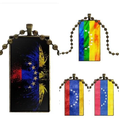 For Wedding Venezuela Flag Glass Pendant Necklace Handmade Half Pendant Rectangle Necklace