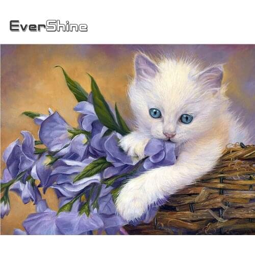 EverShine Cat Diamond Painting 5d Full Square Cross Stitch Diamond Embroidery Bead Picture Kits Art Handwork Gift Wall Decor