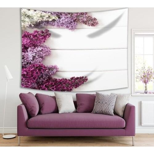 Tapestry Lilac on Wooden Table Spring Flowers Garden Nature Blooms Romantic Floral Art Purple White