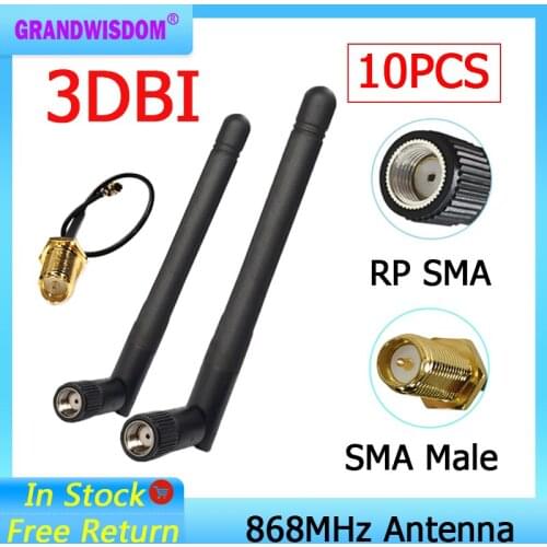 10pcs 868MHz 915MHz Antenna 3dbi RP-SMA Connector GSM 915 868 MHz antena antenne waterproof +21cm SMA Male /u.FL Pigtail Cable