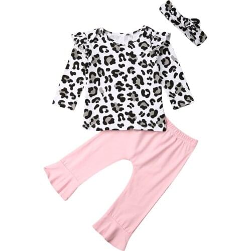 0-24M Newborn Baby Girls Clothing Set Autumn Winter Ruffles Leopard Tops + Pants Headband Outfits Infant Baby Girl Costumes