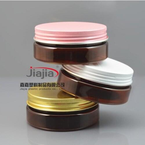 50g brown PET Jar with Aluminum gold/pink/white lid. Metal Box Aluminum Bottle Cosmetic Packaging Aluminum Container