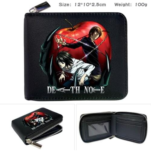 Anime Death Note Print PU Wallet Short Cartoon Zipper Coin Pocket Casual Card Photo Holder Note Compartment Boys Girls Purse