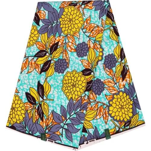 2019 Beautiful Yellow Flower Printed African Ankara High Quality Veritable Real Wax 100% Cotton Fabric For Dresses 6 Yards