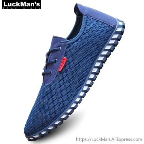 LuckMan Men Casual Shoes Spring Summer Fashion MenS Sneakers Outdoors Mesh Shoes Men Lace Up Breathable Men Shoes Black Blue