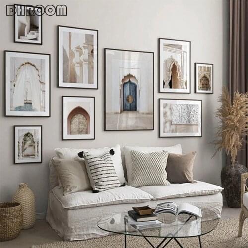 Morocco Arabic Door Architecture Canvas Painting Tourism Nordic Retro Poster Print Islamic Wall Art Picture Muslim Decor