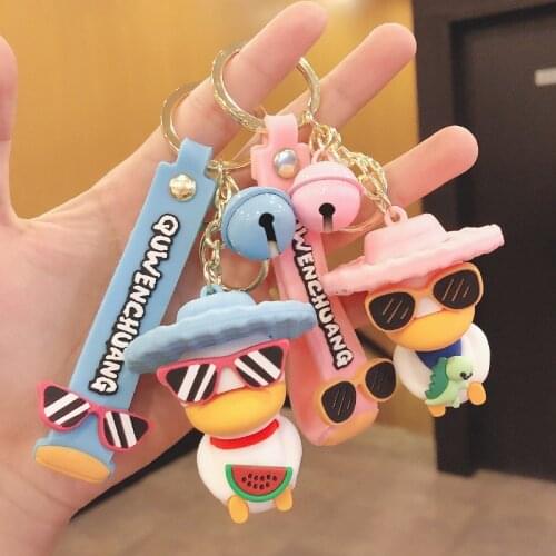 Cute Cartoon Sunglasses Duck Keychain Fashion Charm Decor Bag Car Key Ring Pendant Couples Children Toys Keyfob Jewelry Gift