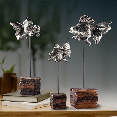 Mediterranean style Resin silver goldfish model retro Bionic goldfish home decoration crafts gift lovely three goldfish