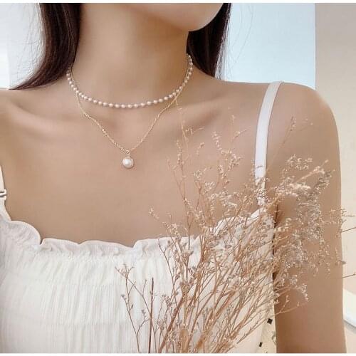 Fashion and Elegant Pearl Metal Korean Lock Necklace Multilayer Pendant Ladies Necklace Jewelry Accessories Exquisite Gift