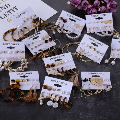 Fashion Acrylic Earrings Set For Women Bohemian Geometric Flower Heart Crystal Long Tassel Earrings 2019 Brincos DIY Jewelry
