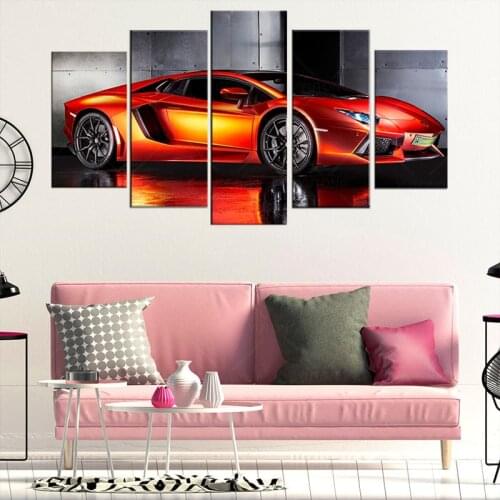 Modular Lamborghiny Aventador Sport Car Picture Home Decoration Wall Art Modern 5 Pcs Canvas Prints Painting For Bedroom Poster