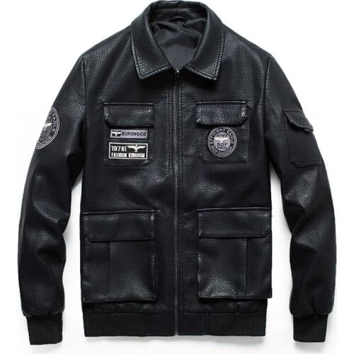 2021 New Spring Autumn PU Leather Jacket Men Retro Patch Design Multi-pockets Faux Leather Coat Men Moto&biker Jacket M-5XL