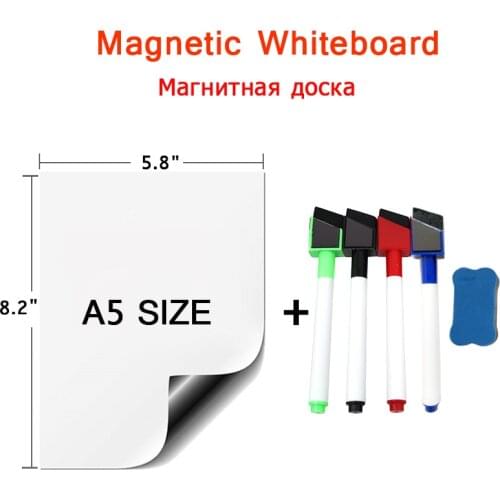Soft Magnetic Whiteboard Kitchen Fridge Sticker Small White Board Magnet Erasable Markers Pen A5 Size Teaching Drawing Writing