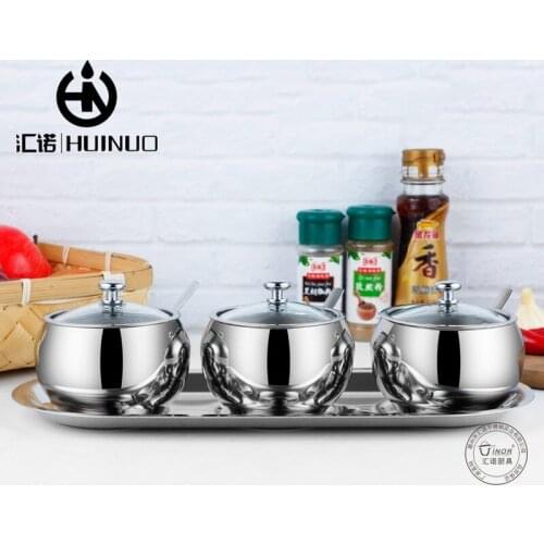 Stainless steel seasoning pot set kitchen seasoning box round seasoning box salt sugar bowl European-style seasoning pot02