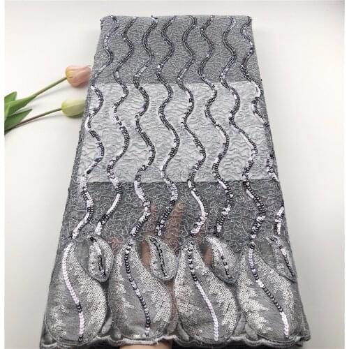 NEW African Lace Fabric, French Rope Net Lace Noble Silver Sequins Fabrics High Quality African Tulle Sequins Lace Fabric HSFZ