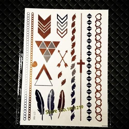 New Non-Toxic Gold Silver Tattoo Men Women Arm Chain Hand Feather Tattoo Triangle G154 Temporary Waterproof Tattoo Anklet Choker