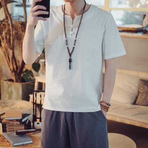 New Fashion Men Spring Summer Casual Shirts Tops Cotton Linen Short Sleeves Loose Soft O-Neck Shirts Plus Size M-8XL