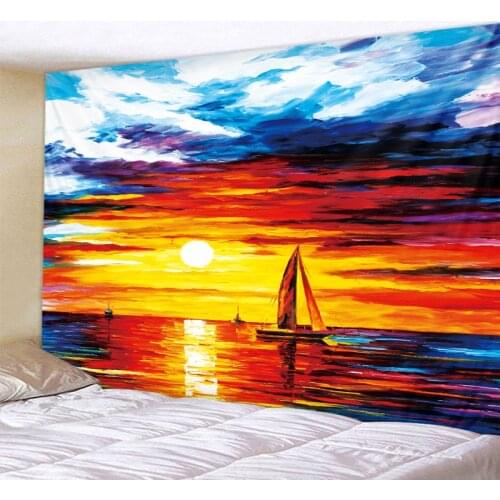 Landscape oil painting sailing boat tapestry wall hanging bohemian lace wall home multicolored bedroom art decoration yoga mat