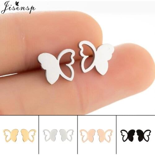 Jisensp Bohemian Style Lovely Small Earrings Set Stainless Steel Butterfly Stud Earrings Fashion Jewelry for Women Friend Gift