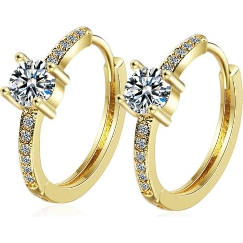 Gold With Clear CZ 4 Claw Round Crystal Huggies Hoop Earring Anti-Allergic Jewelry For Woman Children Girl Baby Kid