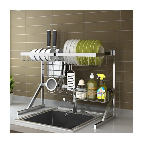 64cm 84cm Stainless Steel Drying Bowl Sink Rack Drain Kitchen Supplies 2 Layer Storage Shelf Pool Put Dish Cupboard