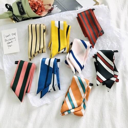 Korean Style Spring Autumn Ribbon Narrow Silk Scarf Small Long Decorative Hair Band Printed Silk skinny scarf Neckerchief women