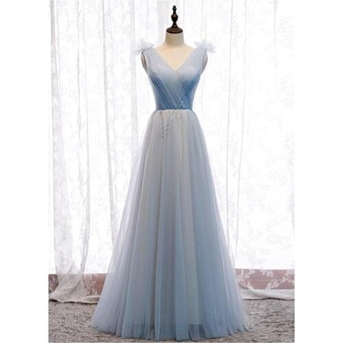 Vestido De Festa Lace-Up Evening Dress V-neck A-line Formal Dress With Beading Evening Dresses Long Dress 2020 Robe De Soiree