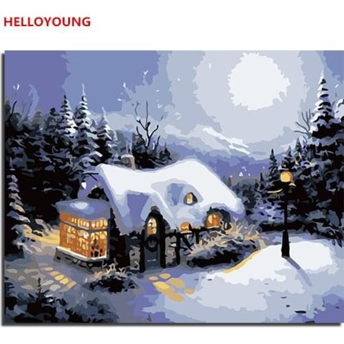 YH380 DIY Handpainted Oil Painting Warm snow house Digital Painting by numbers oil paintings chinese scroll paintings Home Decor